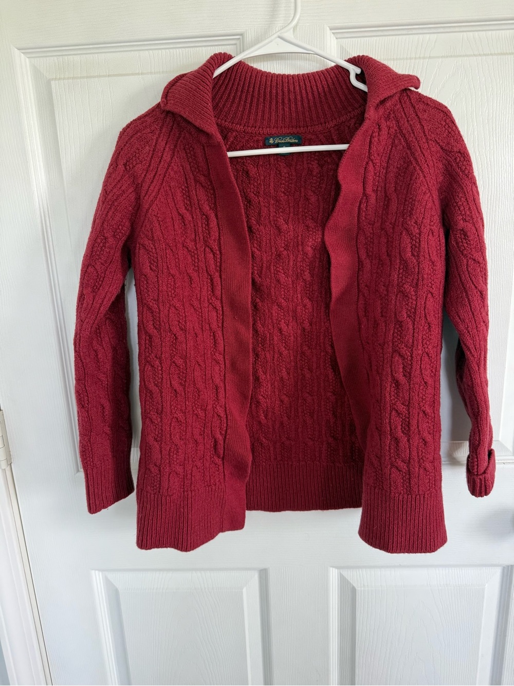 Brooks Brothers 100% Wool Fisherman Cable Knit Cardigan Sweater Red S Fall